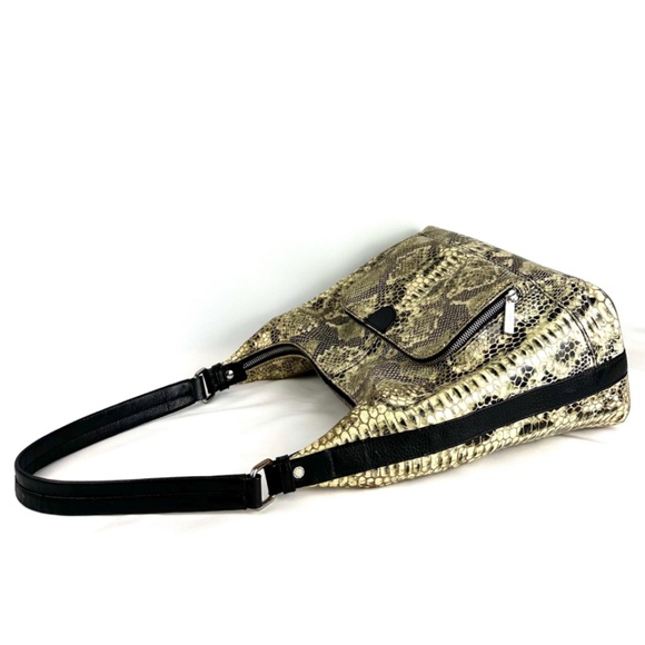 Vintage ‘Danier Leather’ Beige & Black Leather Snake Print Hobo Shoulder Handbag - Picture 6 of 10